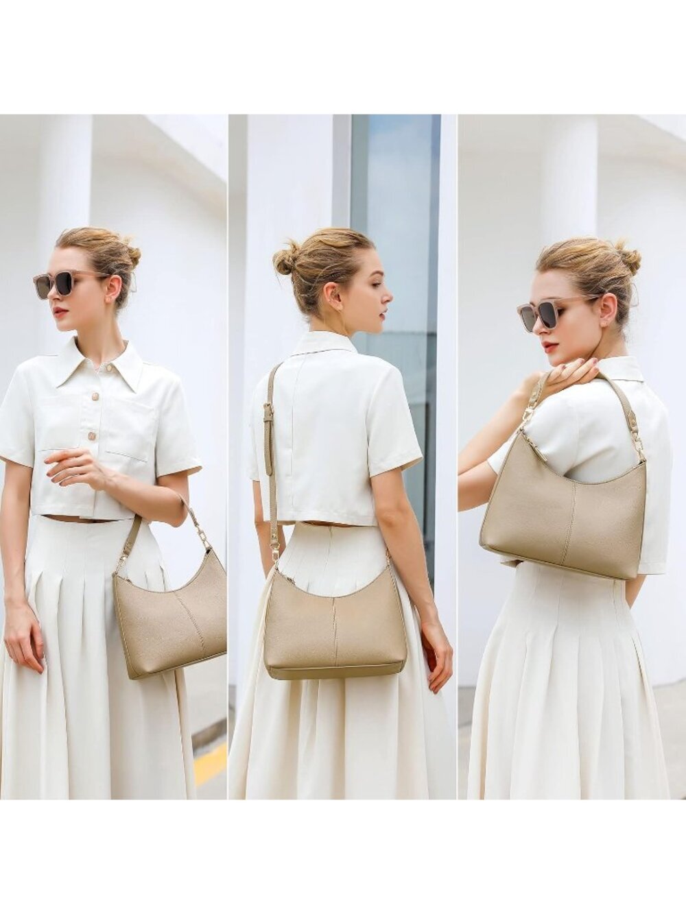 Women Khaki Mini Soft Leather Waterproof Shoulder Crossbody Bag - Picture 3 of 6